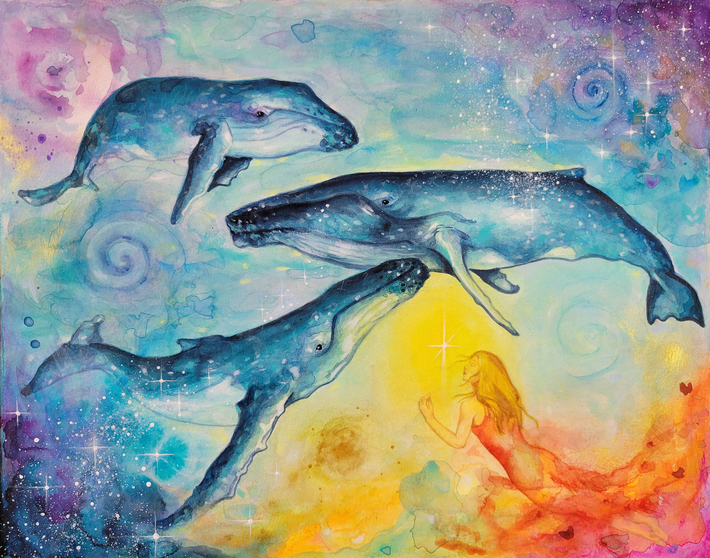 Reproduction | Watercolor | Whales of my heart
