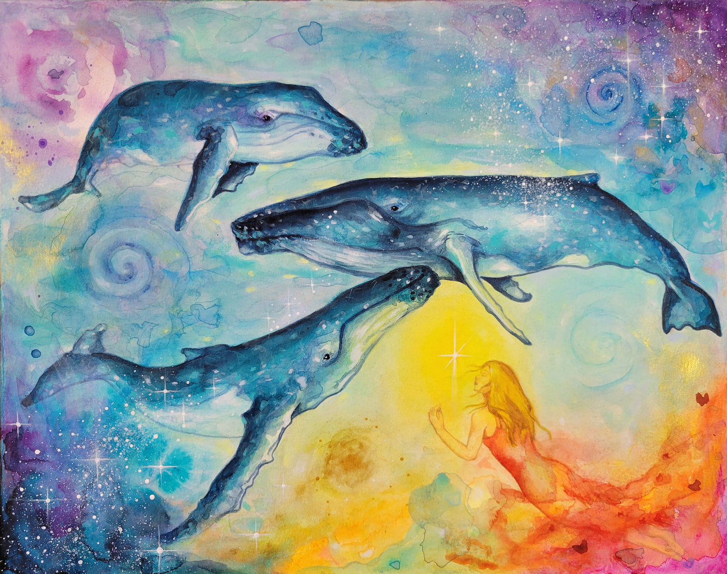 Original | Aquarelle | Baleines de mon coeur