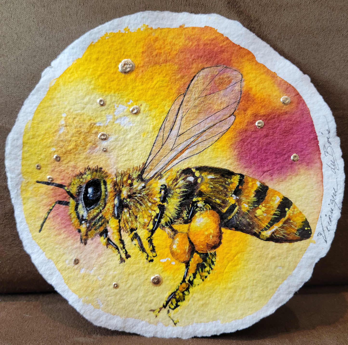 Original | Aquarelle | Abeille en or