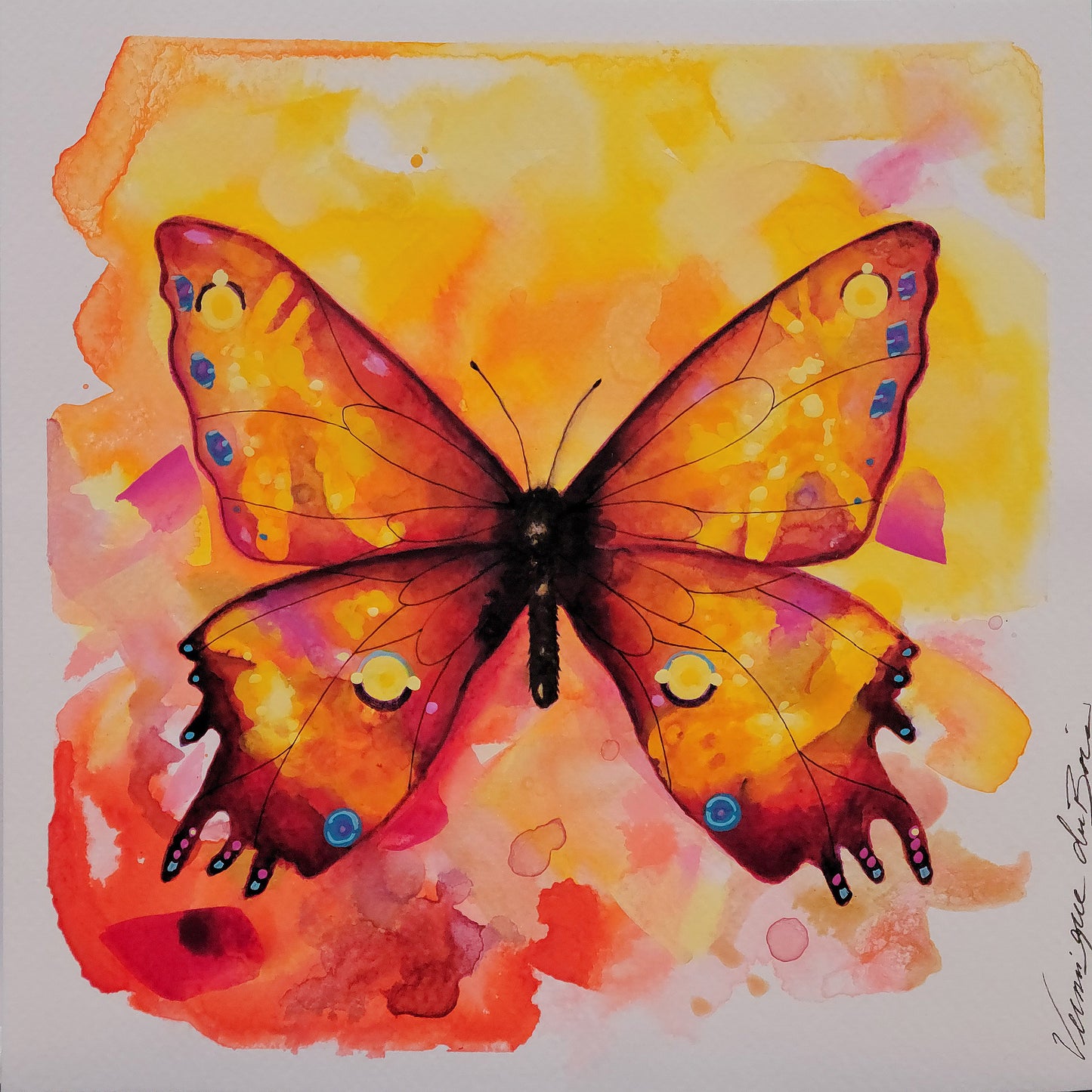 Original | Aquarelle | Papillon de feu